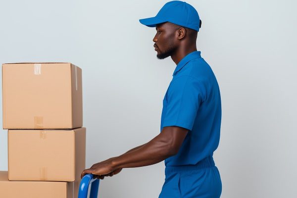 Delivery Person in Blue Uniform